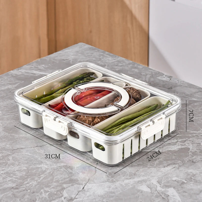 Divided Serving Tray with Lid , Food Storage Container, Snack Box, 4/8 Compartment Snack Containers, Fruit Storage Containers