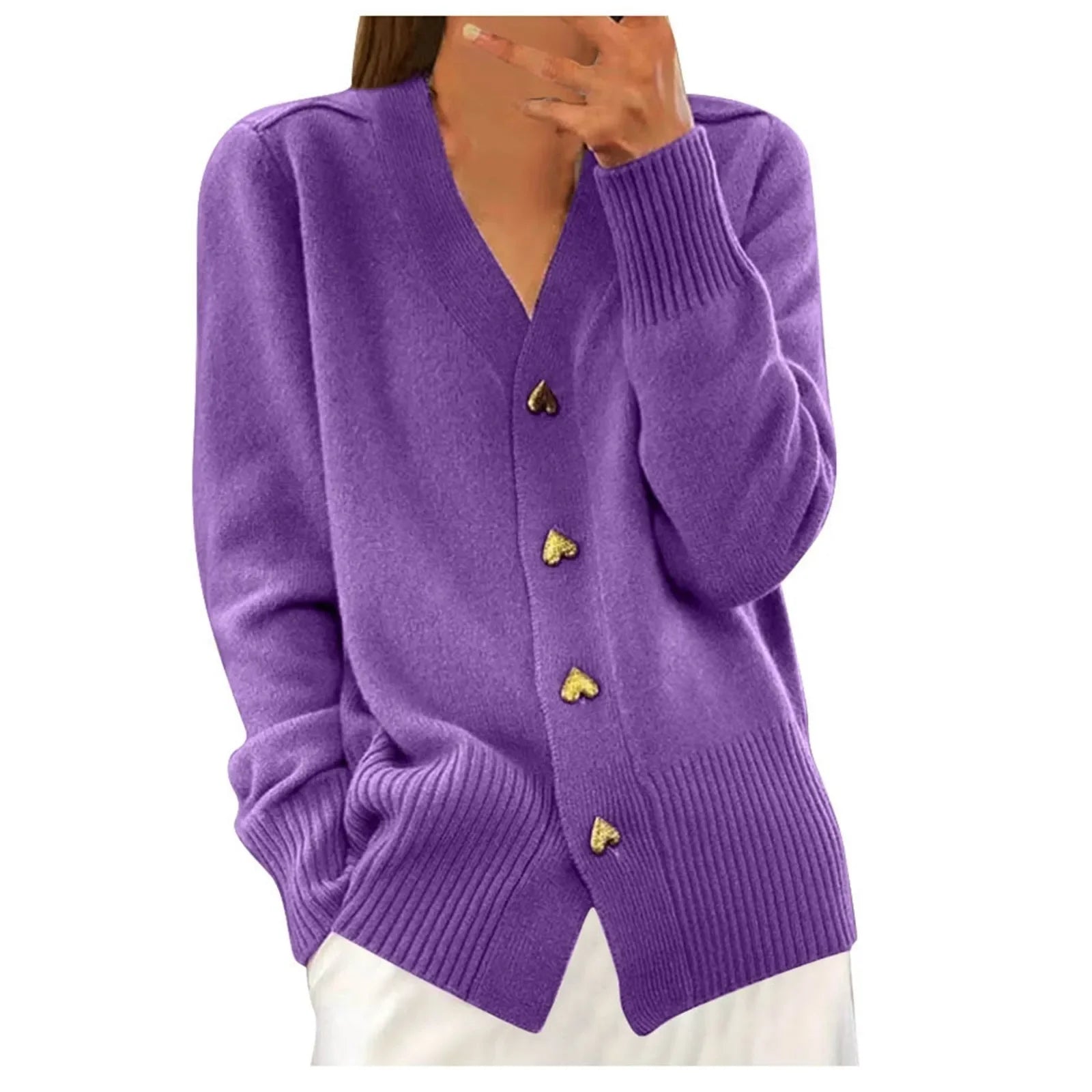 Fall Daily  for Women V Neck Love Button Down Casual Long Sleeve Knitted Sweaters Fall Daily Coat Winter Battoming Shirt
