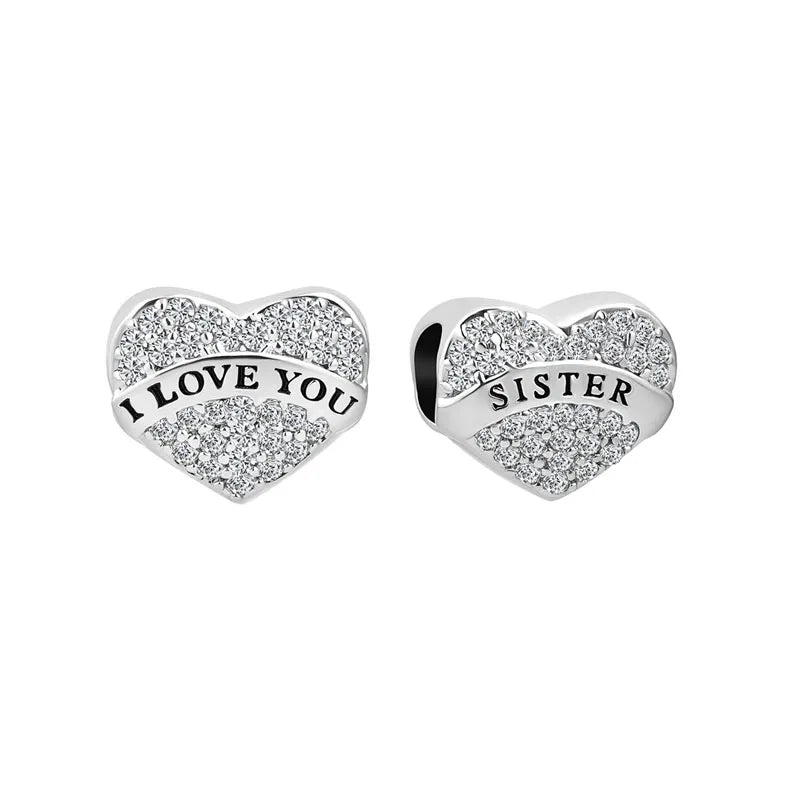 Hot Selling 925 Silver Sibling Daughter Heart-Shaped Charm Bead Suitable For Original European Bracelet DIY Women's Jewelry Gift