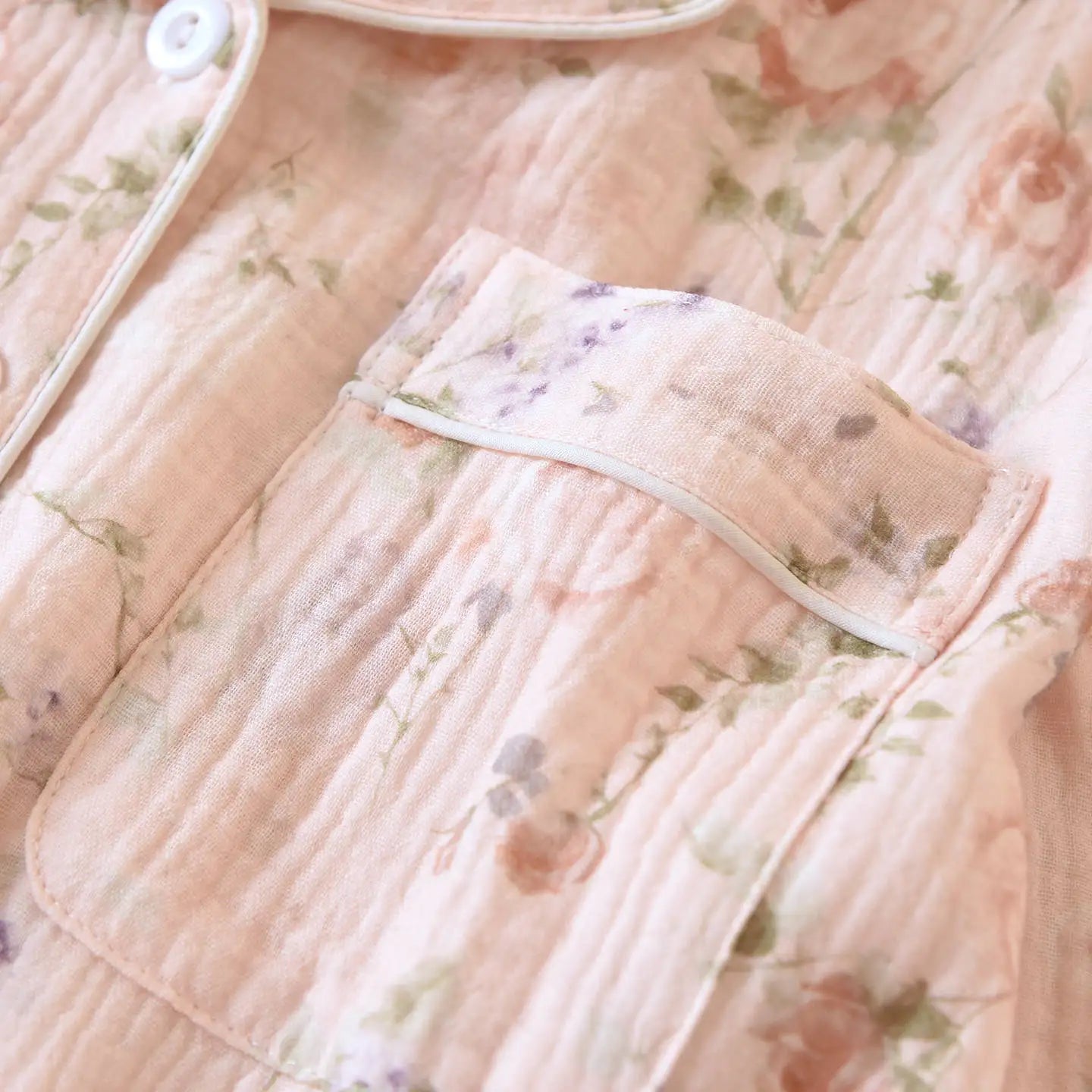 2026 New Women's Spring and Autumn Pajama Set 100% Cotton Crape Cloth Flower Collar Long Sleeve Two Piece Set Large Home Clothes
