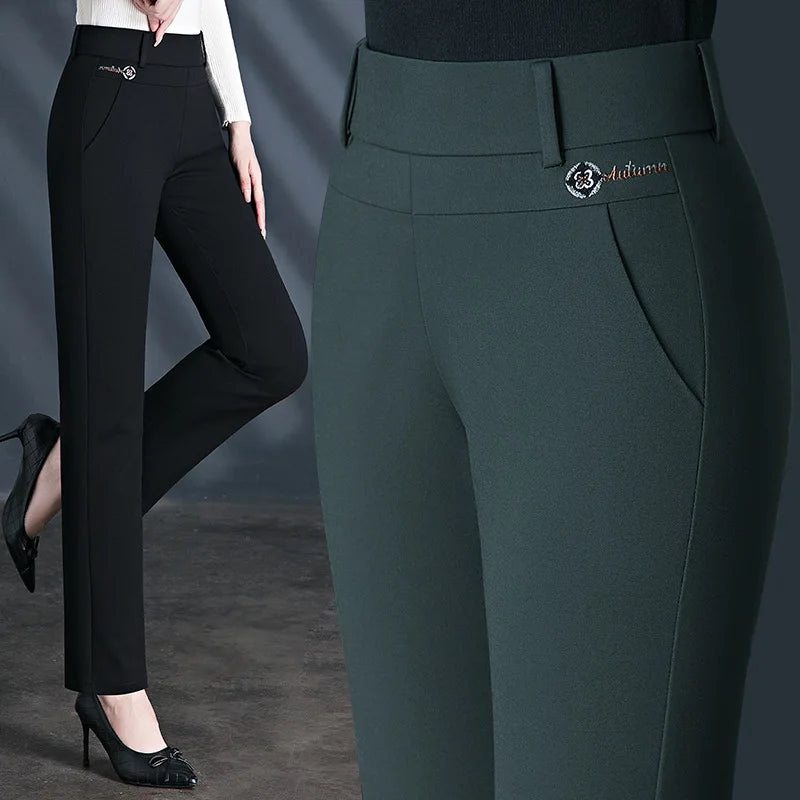2026 New Women's Black Stretch Suit Pants, Fashion Purple Slim Trousers Green Brown Pantalones 27-34