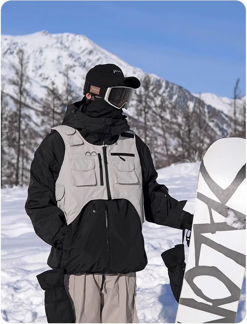 Unisex Waterproof 3L Composite Fabric Ski Vest Men Women Outdoor Snowboard Multi-pocket Cargo Jacket Vests Sports Ski Waistcoat