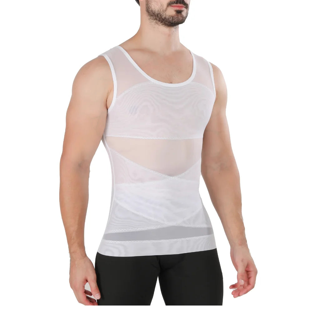 Men's Chest compression shirt to hide gynecomastia moobs slim chest slim belly tank top for Summer