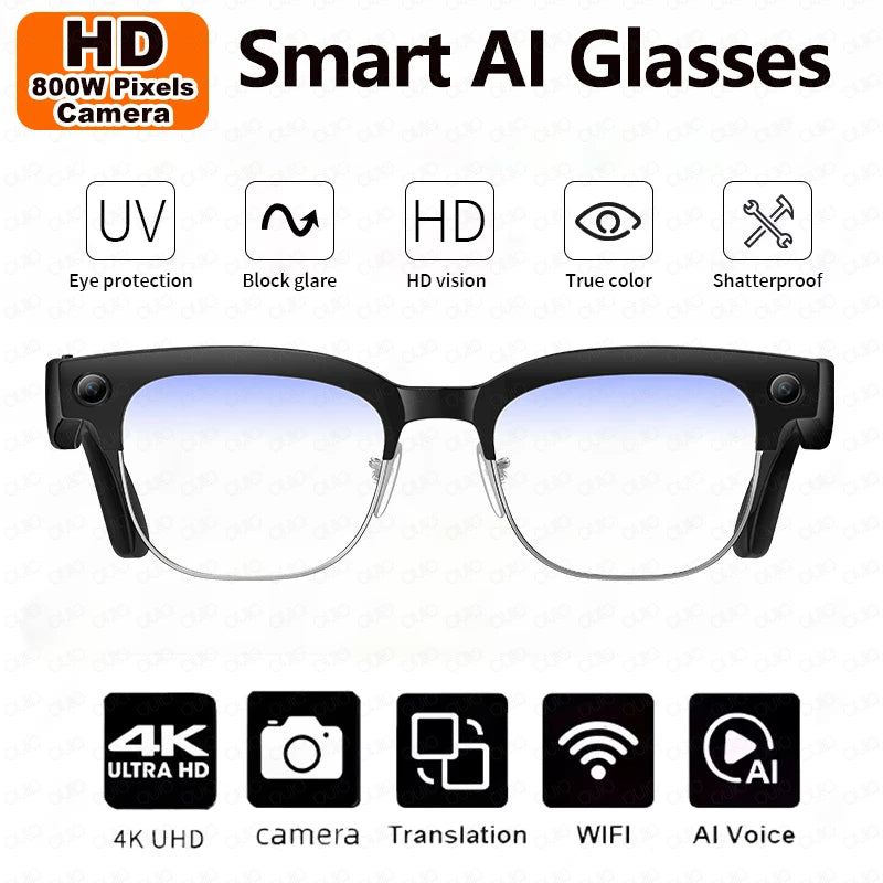 2026 New AI Smart Glasses 8MP HD Camera AI Object Recognition AI Translation 4K ULTRA HD IP66 Waterproof BT Call Smart Glasses