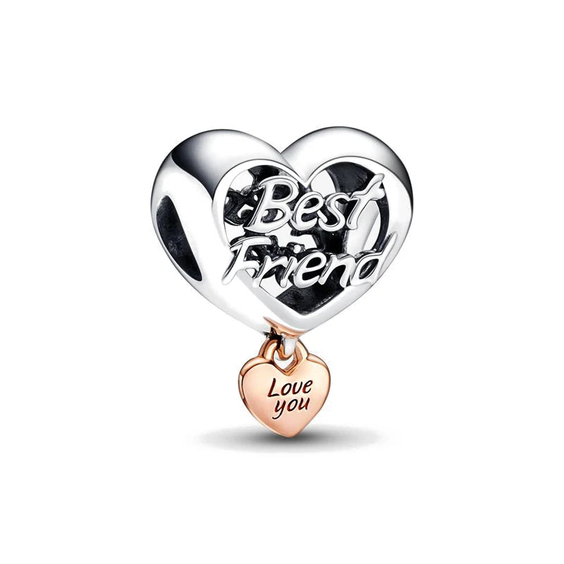 Hot Selling 925 Silver Sibling Daughter Heart-Shaped Charm Bead Suitable For Original European Bracelet DIY Women's Jewelry Gift
