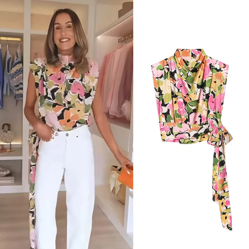 Women's Summer New Tops Vest 2026 Chic Retro Print Elegant Travel Holiday Tank Tops Street Comfortable Young Women's Blouse Tops