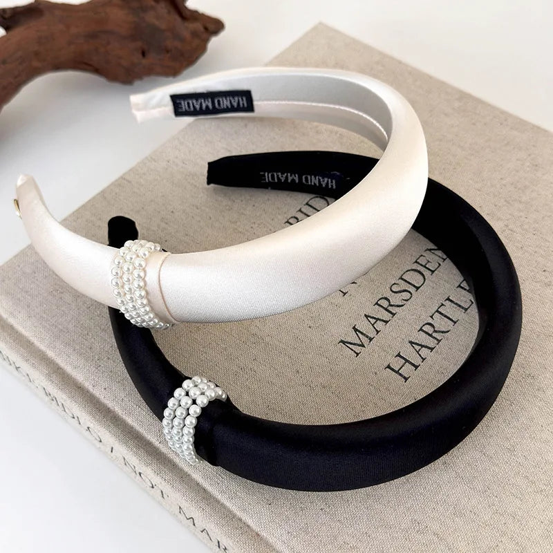 Retro Pearl Satin Headband for Women