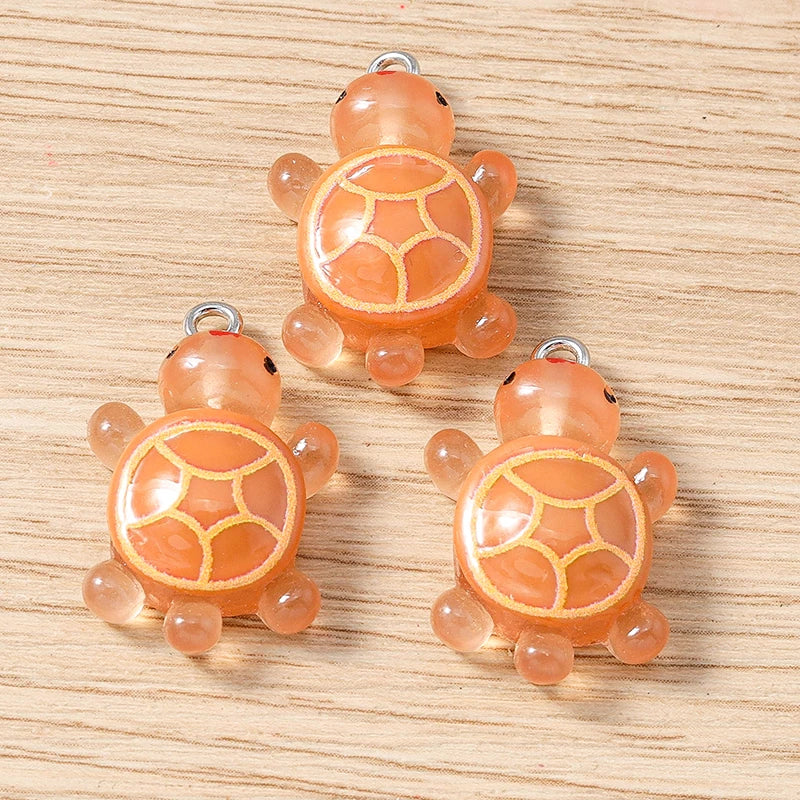 10pcs 16x25mm Cartoon Animal Charms Candy Colors Resin Turtle Charms Pendant for Jewelry Making Earrings Necklace DIY Craft Gift