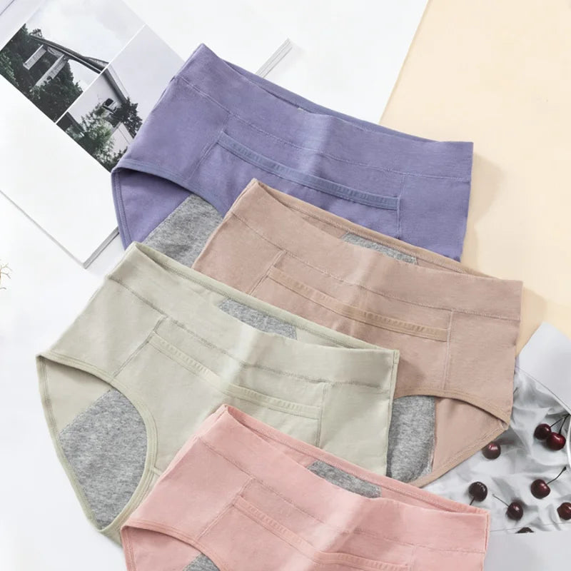 4PCS Women'S Menstrual Panties High Waist Cotton Briefs Lingerie Physiological Pants Leak Proof Underwear Ladies Period Panty