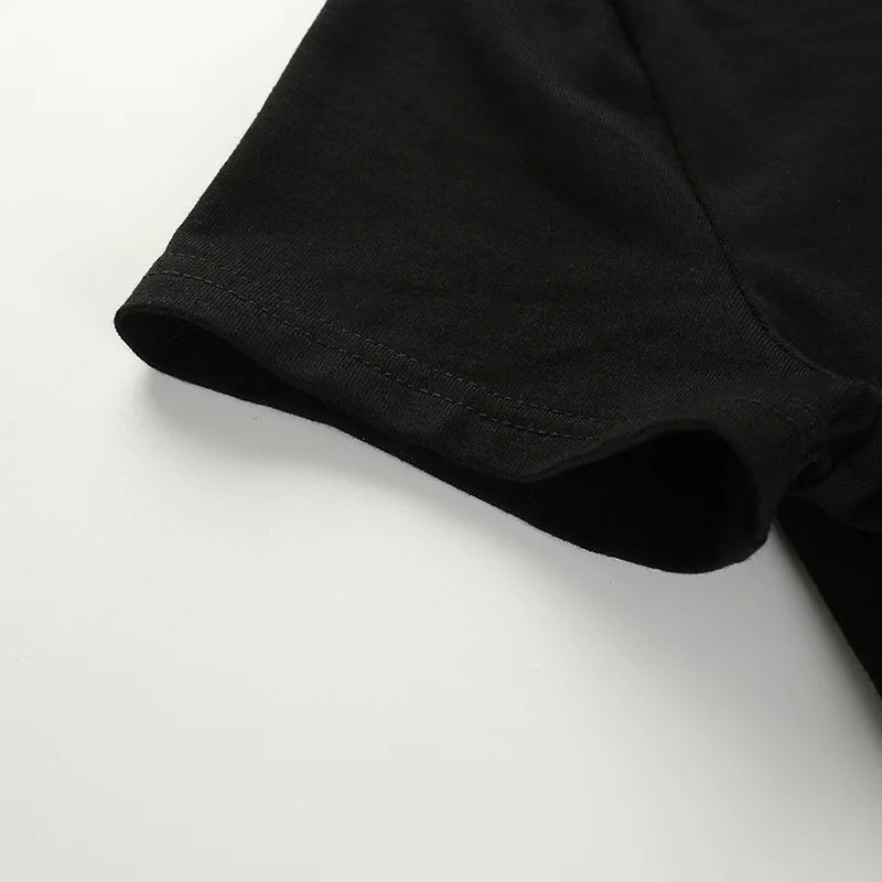 Deepthroat Princess Women Crop Top Black Short Bandage Tee Tops Girls Sexy TShirt Harajuku High Elasticity Tight Short Sleeves