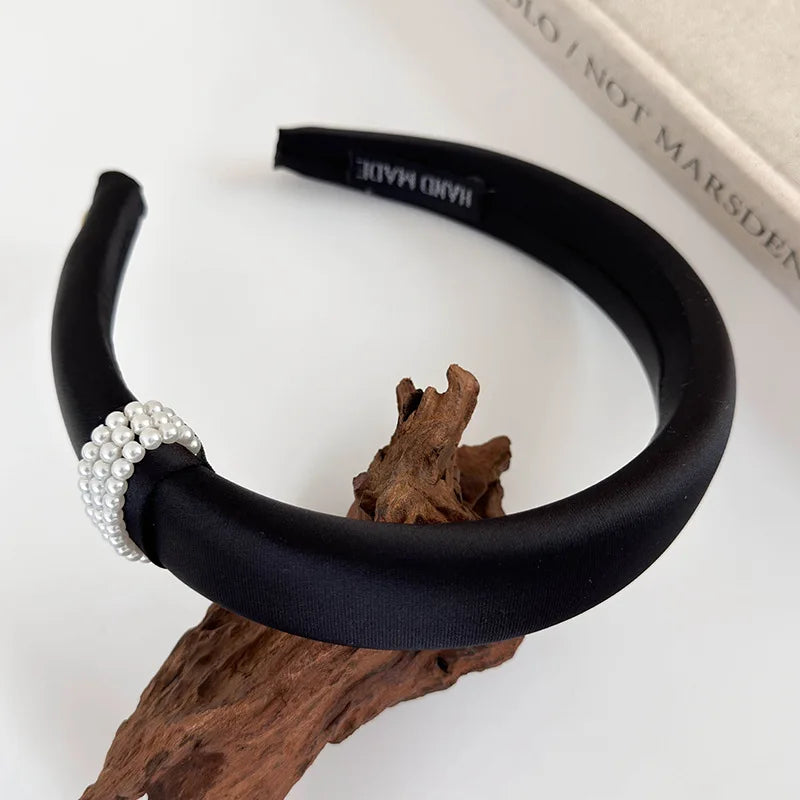 Retro Pearl Satin Headband for Women