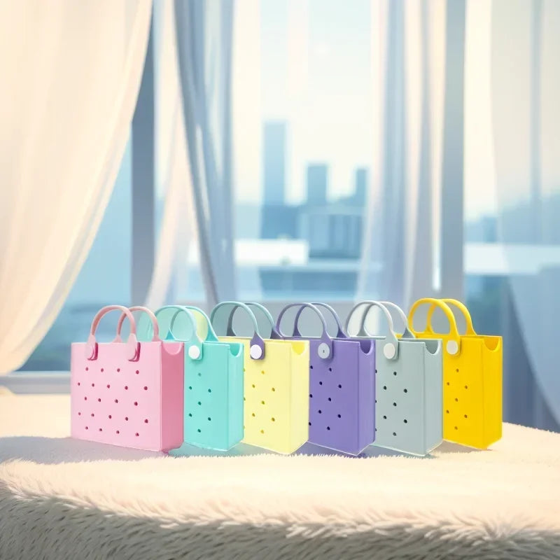 Fashion Storage EVA Large Leather Shoulder Bag Beach Tote Travel Handbag Storage for Women Casual Waterproof Bag Hole Fit Charms