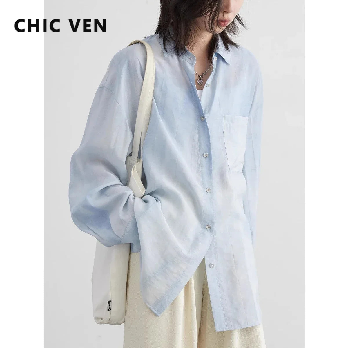 CHIC VEN Women Tie-Dye Casual Long Sleeve Shirt