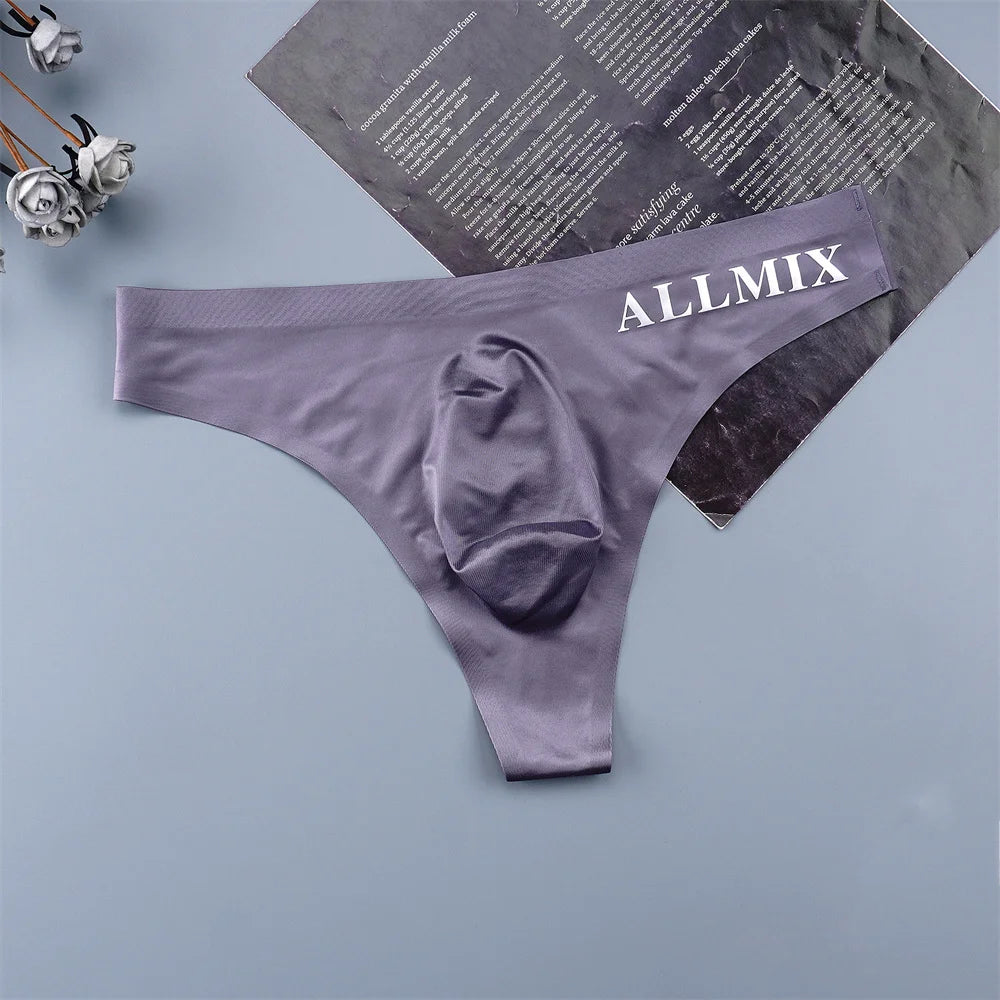 Sexy Transparent Man Ice Silk Underwear Male Thongs Sports Letter Waist Ultra Thin Seamless G-string Panties Low Rise Breathable