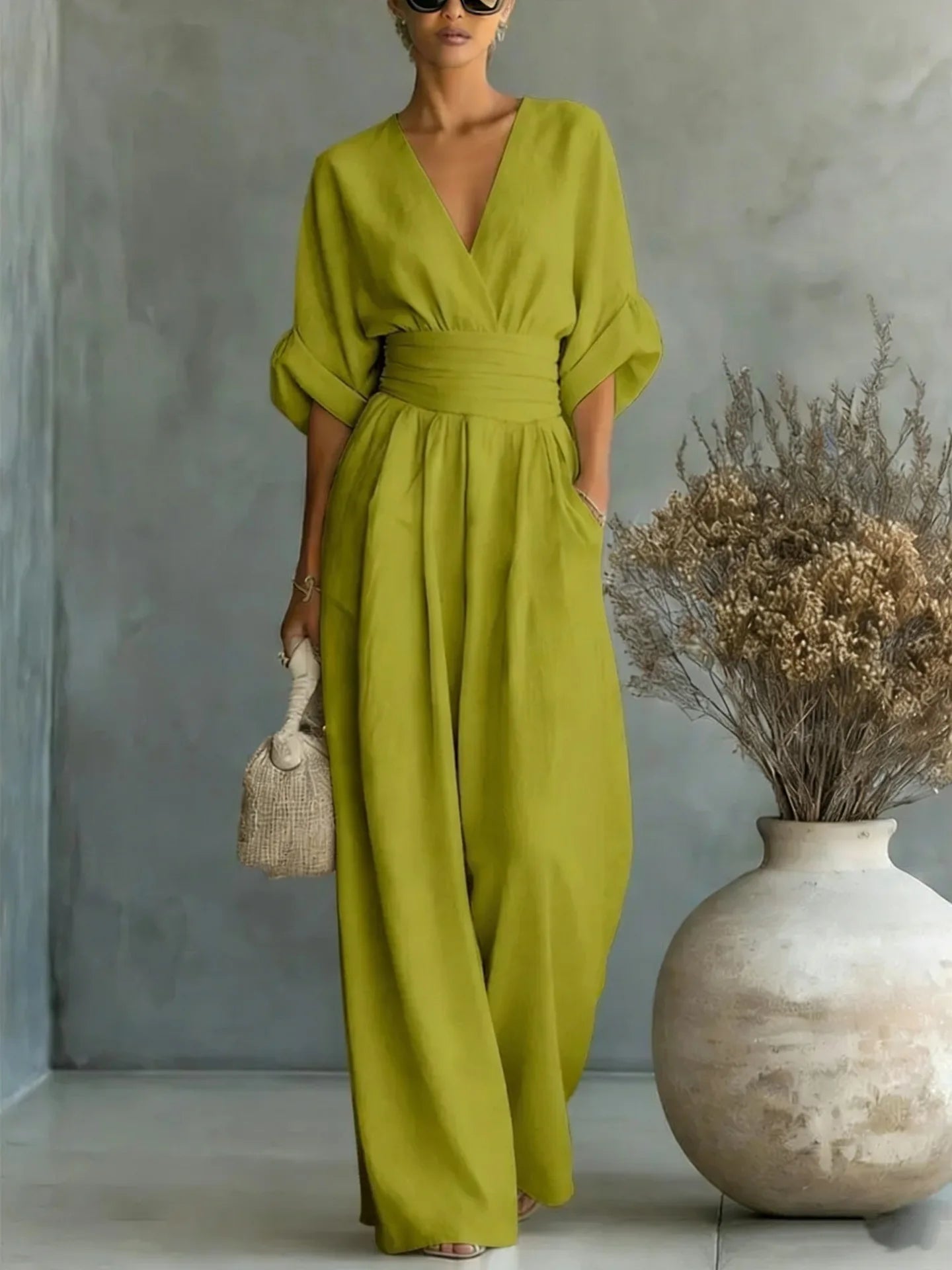 Women’s Elegant Slim Fit V-Neck Jumpsuit 2026