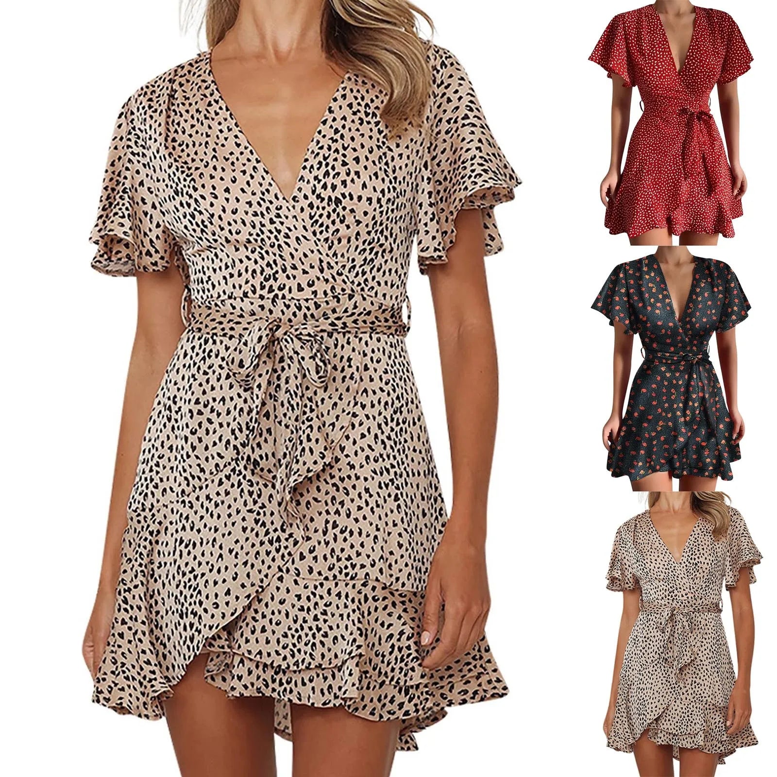 Top Selling  Dresses For Women 2024 Plus Size V Neck Ruffled Waistband Wrapped With Printed Casual Dress Vestidos Para Mujer