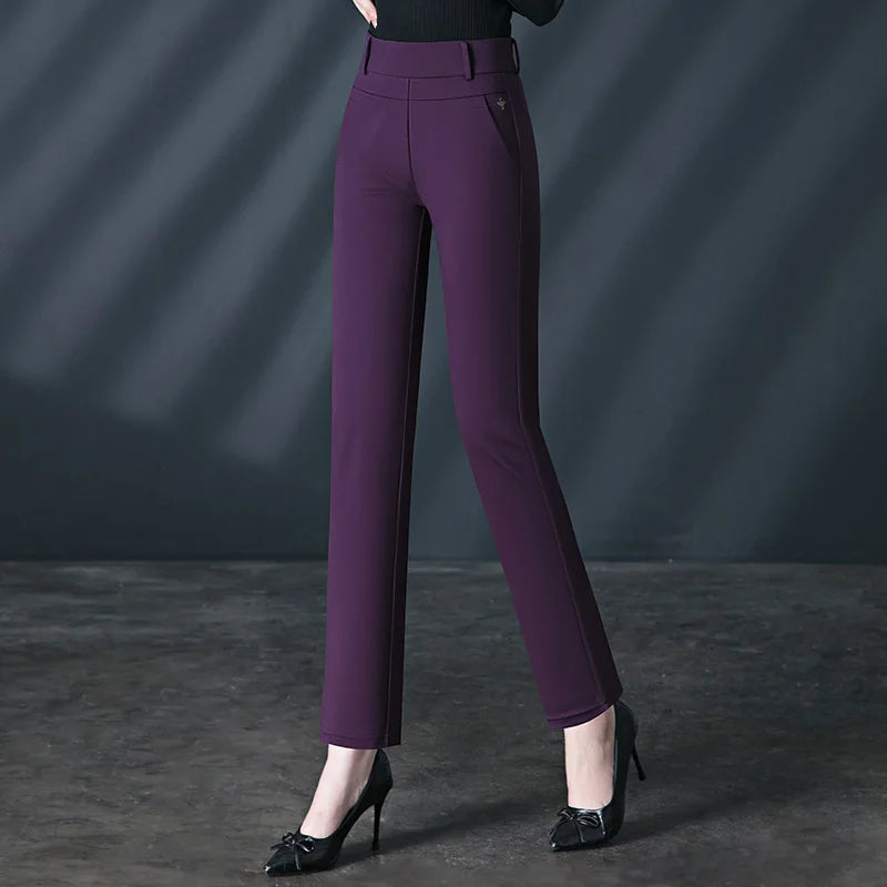 2026 New Women's Black Stretch Suit Pants, Fashion Purple Slim Trousers Green Brown Pantalones 27-34