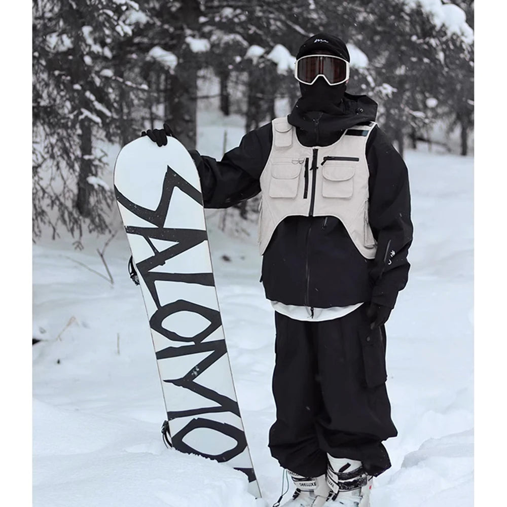 Unisex Waterproof 3L Composite Fabric Ski Vest Men Women Outdoor Snowboard Multi-pocket Cargo Jacket Vests Sports Ski Waistcoat