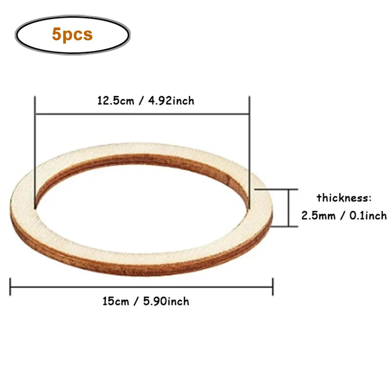 4-15cm Unfinished Wood Pieces Rings Shape Circle Ornaments Wood Rings Blank Wooden Slices for Painting Christmas Tree Home Decor