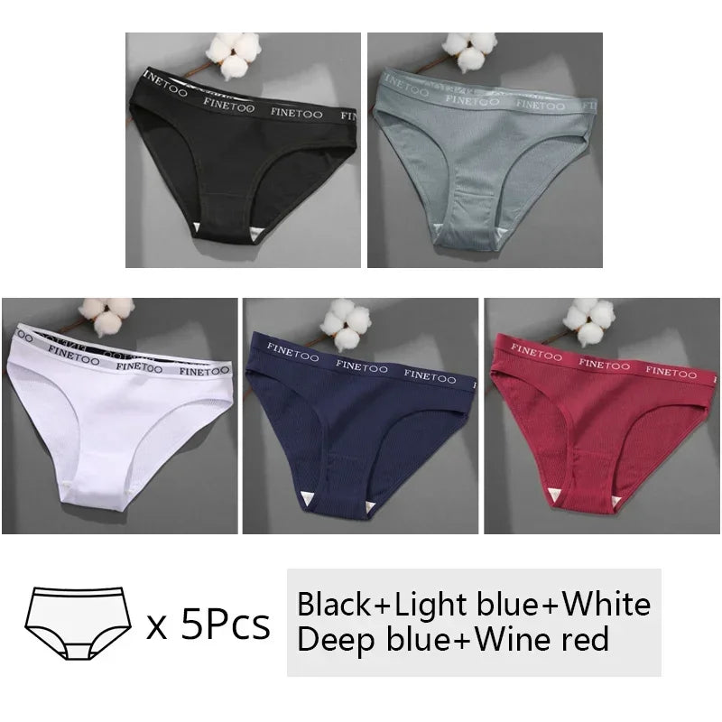 Finetoo 5Pcs Women Sexy Cotton Briefs Intimates Solid Color Low Waist Panty High Elasticity Underwear Female Breathable Lingerie