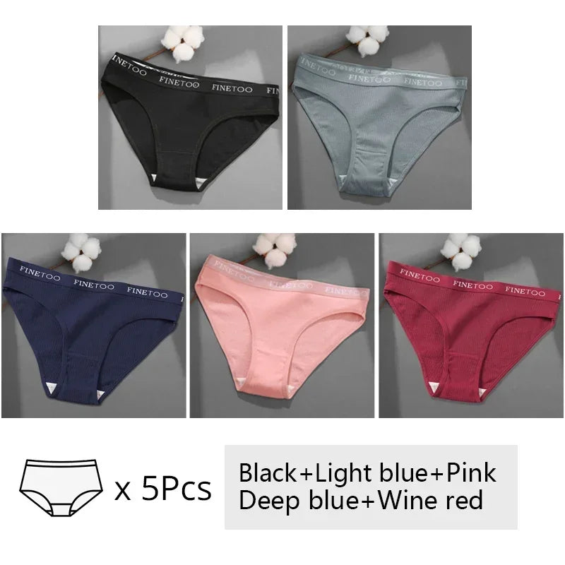 Finetoo 5Pcs Women Sexy Cotton Briefs Intimates Solid Color Low Waist Panty High Elasticity Underwear Female Breathable Lingerie