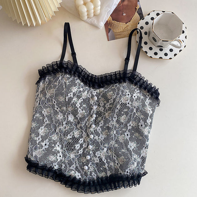 Women's vintage elegant French lace sling fashion with intricate lace details and a stylish design, showcasing a sophisticated look.