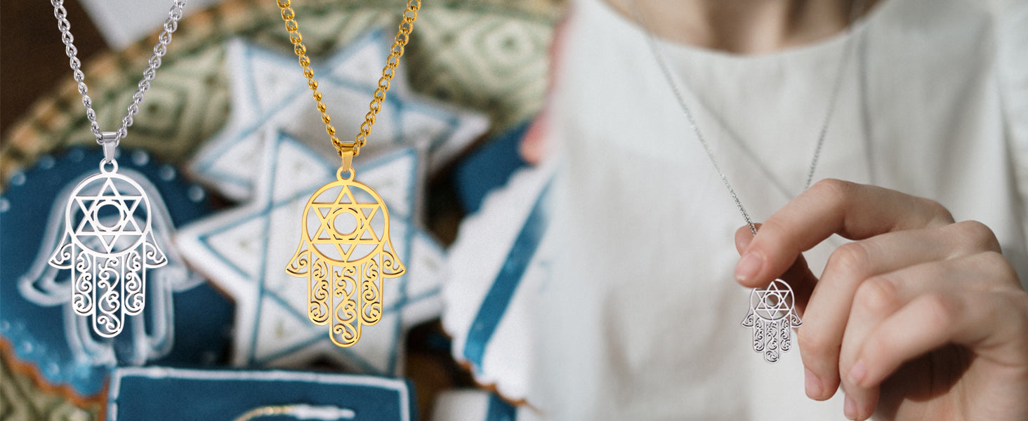 VASSAGO Hexagram Hamsa Hand Pendants Necklace for Men Magen David Necklace Hamsa Hand of Fatima Necklace Islam Arab Jewish Jewel