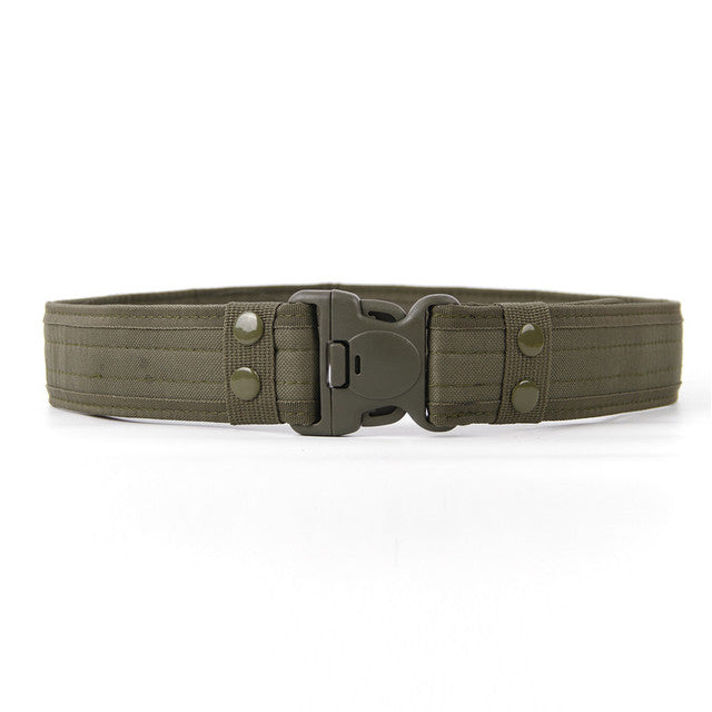 Quickfit Tactical Canvas Belt for Men in army style, featuring durable design, metal buckle, and versatile military-inspired look.